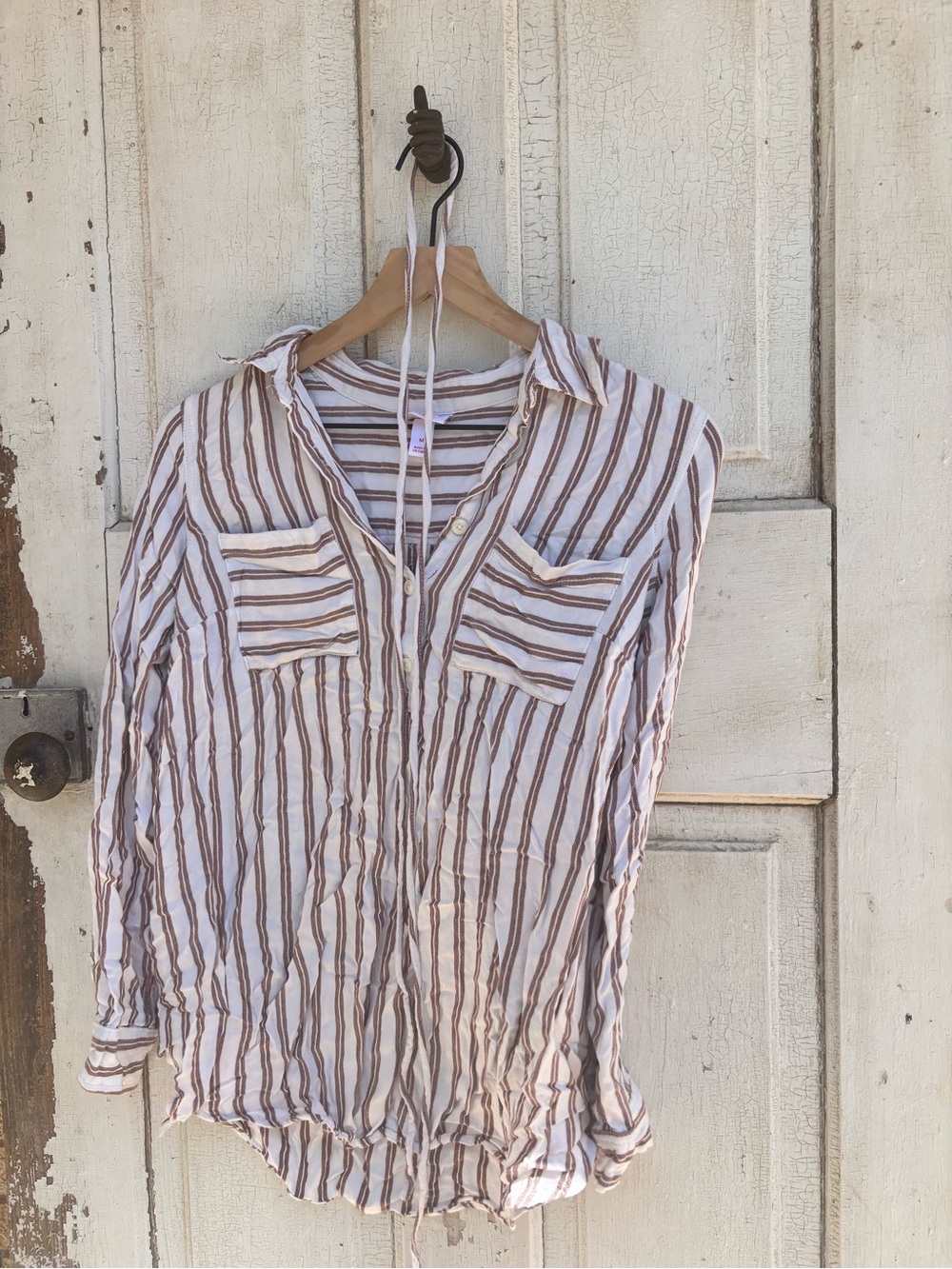 Isabel Maternity by Ingrid & Isabel White Shirt with Brown Stripes